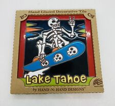 Earthtones Skeleton Snowboarding Lake Tahoe Habd Glazed Decorative Tile C3 picture