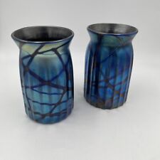 Vintage Elaine Hyde Blue Iridescent Art Glass 4