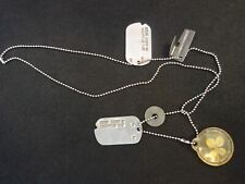 US ARMY DOG TAGS SET WORLD WAR II UNUSUAL 4 LEAVES CLOVER FRENCH COIN 1943 T45 picture