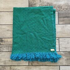 VTG 60s 70s Pendleton Pure Virgin Wool Blanket Throw Green Blue Fringe 50 x 63 picture
