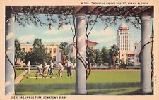 Miami Beach FL Downtown Lummus Park Bowling 1930s Luxury Hotels Vtg Postcard V2 picture