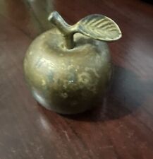 Vintage Small Brass Apple Bell w/ Stem and Leaf picture