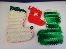 Vintage Christmas  Ornament handmade Artisan Crotchet Stockings 1 with Flower  picture