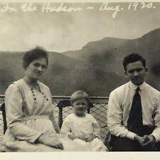 Vintage 1920 Sepia Photo Young Family On The Hudson River Ferry Boat Mountains  picture