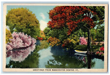 1939 River Scene Greetings from Manchester Center Vermont VT Vintage Postcard picture