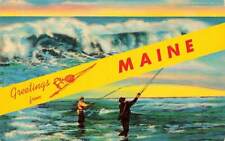 Greetings From Maine ME Surf Fishing Waves Breakers1964 VTG  P75 picture