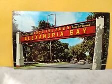 VTG 1000 Islands Alexandria Bay NY Postcard c1966 Entrance Sign W/ Old Cars  picture