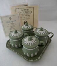Wedgwood Museum Series Custard Set Sage green Jasperware 4 Pot De Crème Cup Tray picture
