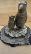 Pewter Penguins Mom/Dad With Baby Chick on Blue Agate Geode Slice 2
