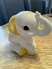Vintage Ceramic Elephant Figurine 5”x4” White And Yellow picture