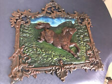 Antique Vintage Cast Iron Galloping Horse Painted Wall Plaque Decor 20 x 18 picture