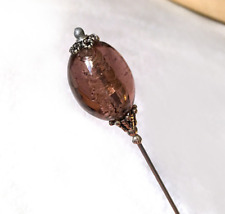 LONG Simple HATPIN with Vintage PURPLE Glass - Old Silver Finish Setting 10 inch picture