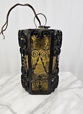 Vintage Mcm Swag Spanish Amber Gothic Hanging Lamp Wrought Iron.  picture