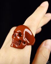 US Size 8# Red Jasper Hand Carved Crystal Skull Ring, Skull Jewelry picture
