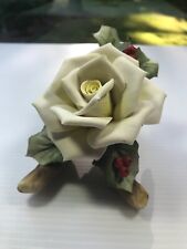 Christmas Capodimonte Napoleon White Rose With Holly Berries Excellent Condition picture
