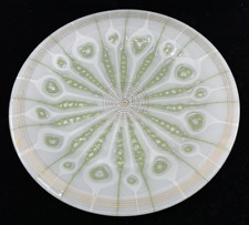 Vintage HIGGINS Fused ART GLASS White GOLD Green PEACOCK Plate PLATTER Tray MCM picture
