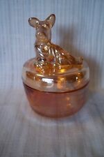 Vintage Jeannette Marigold Carnival Glass Scottie Dog - TRINKET BOX / VANITY JAR picture
