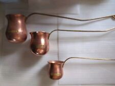 3 Antique COPPER & BRASS RUM BRANDY & WHISKY LADLES DIPPERS 3 Sizes Italy picture