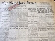 1929 APRIL 25 NEW YORK TIMES - BRITISH CABINET BACKS US ON NAVAL CUTS - NT 6578 picture