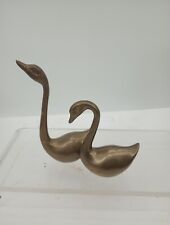 2 Vintage Solid Brass Swan Couple Figures 8.5 & 6.5 Tall Unbranded  picture
