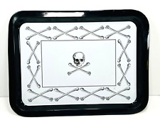 vtg Skull & Crossbones aluminum TV tray halloween bone memento mori picture