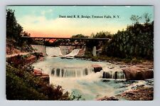 Trenton Falls NY-New York, Dam and R.R. Bridge Vintage Souvenir Postcard picture