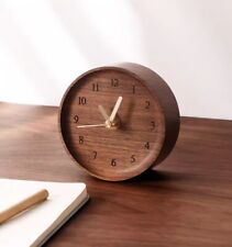 Retro Round Small Desk Clock Black Walnut Wood Mute Clock Home Decor Bedroom picture