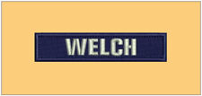 WELCH EMBROIDERY PATCH 5x1'' HOOK ON BACK SILVER ON NAVY BLUE picture