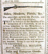 1810 Providence RHODE ISLAND newspaper w/ illustrated GUN Rifle MUSKET Pistol AD picture