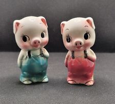 Vintage Capsco Adorable Pigs Salt and Pepper Shakers in Overalls 3-3/4