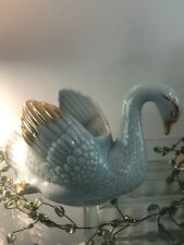 Vintage Turquoise Swan Planter With 22K Gold Accents Holley Ross 1950’s Ceramic picture