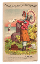 c1880 Leader Sewing Machine Trade Card Parasol Lady M.A. Melvin Clothing Etna ME picture