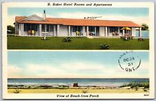 Postcard New Smyrna Beach FL 1951 B. Baker Hotel Rooms & Apartments Dual View picture