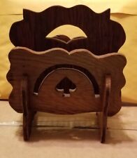Vtg wooden arts & crafts Spade Card Suit Napkin Letter Holder Desk Kitchen picture