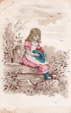 Vintage Young Girl In Red Dress Sitting On A Country Fence Early 1900's Postcard picture