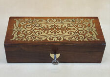 RARE Napoleon III Writing Box brass inlaid rosewood silk damask, dip pen, inkpot picture