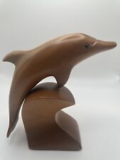 Vintage Oregon Myrtlewood Handmade Carved Wood Dolphin Figurine  picture