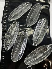Vintage 40’s CORN ON THE COB Boats Clear Pressed Heavy GLASS DISHES  Set of 6 picture
