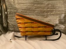 Longaberger 1999 Sleigh Basket Metal Stand Runners 16”x 5”, Basket 10” x 7.5” picture