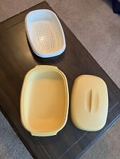 TUPPERWARE Microwave Vegetable Steamer #1273 Harvest Gold 3-pc. EUC picture