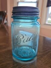 Antique Ball Perfect Mason Jar Blue Aqua Glass Pint size with Zinc Ball Lid #1 picture