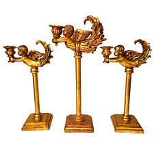 Set of 3 Matching Gold Gilded Angel Candleholders Christmas Read Description picture