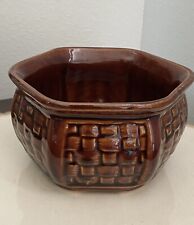 Vintage Lucky Bamboo Planter Brown Weaved Ceramic picture
