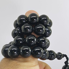 Old Misbaha Big Round Islamic Worry Prayer 33Beads Natural Black Agate Stone 70g picture