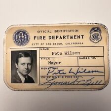 Memorabilia FIRE DEPARTMENT Signature ID Card Pete Wilson MAYOR of San Diego picture