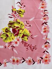 Vintage SIMTEX Dusty Rose PINK & Chartreuse FLORAL TABLECLOTH 52.5