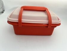 Tupperware Red / Orange Keeper Lunchbox with Lid and Handle 1254 Vintage picture