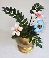 Vintage Ted Arnold Enamel on Metal Miniature Flowers Floral Bouquet Bronze Pot picture