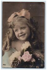 1909 Cute Little Girl Ribbon Headband Flowers Alleghany PA RPPC Photo Postcard picture