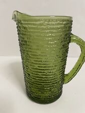 Vintage Textured Olive Green Glass Pitcher  6.5